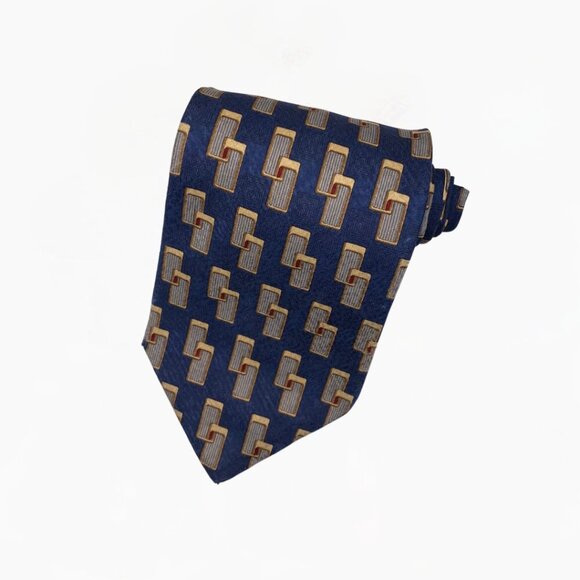 Vintage Raphael All Silk Blue Silver & Gold Tie Hand Made in Italy 60"x4" #371 - Picture 1 of 6